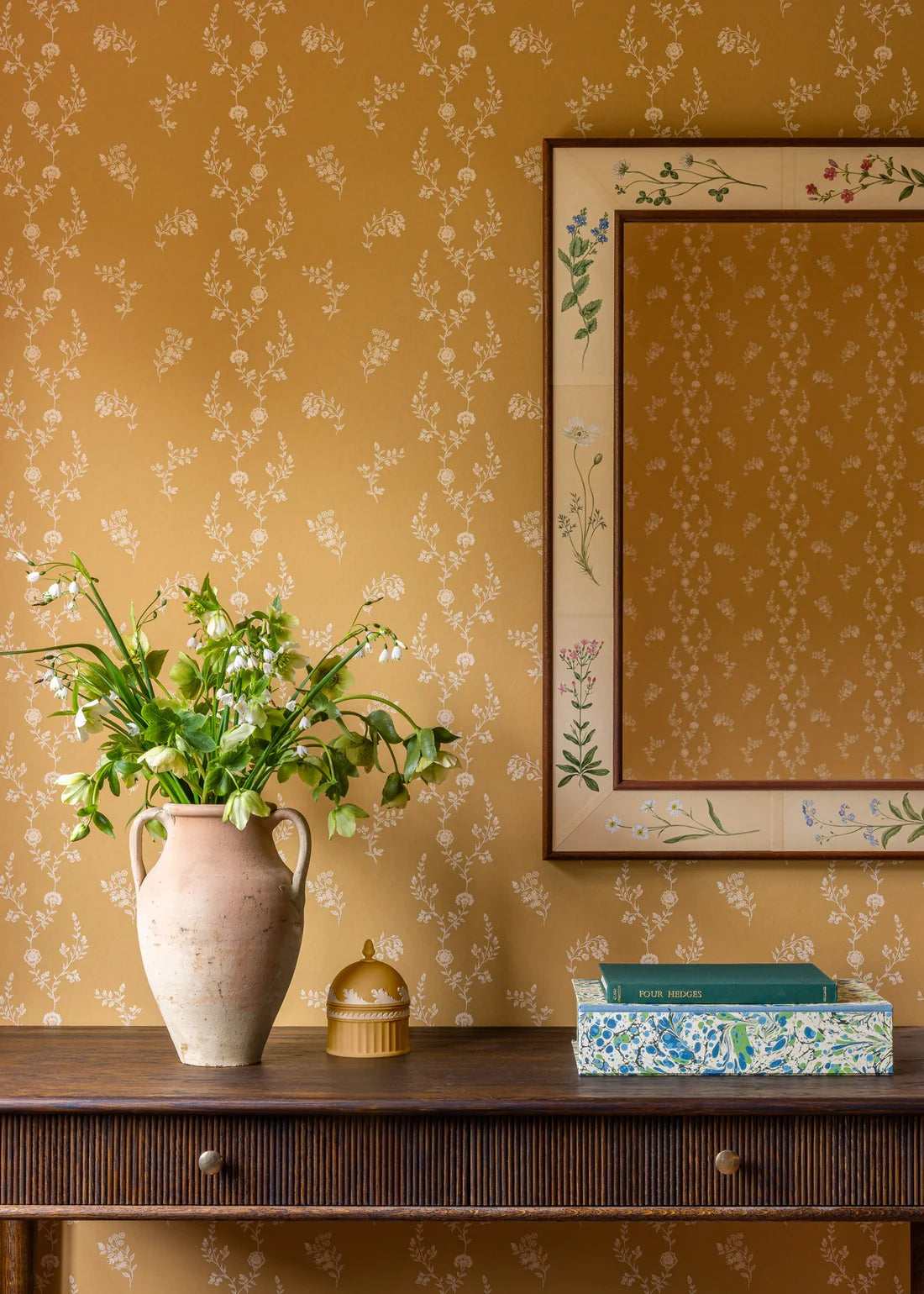 Indienne Lace Wallpaper - Yellow Ochre