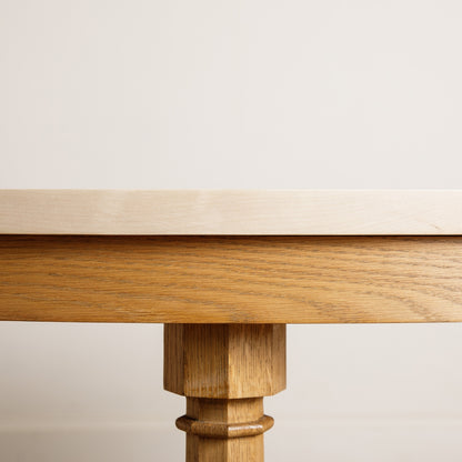 Lorimer Dining Centre Table - Solid Oak (base) - oiled & waxed, solid sycamore top (either oiled or raw)