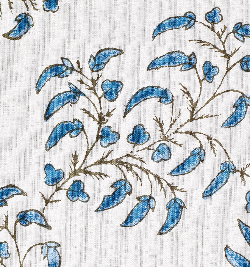 Pea Pods - Blue on White Heavy Linen