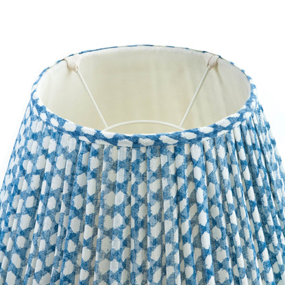 16 Inch Round Gathered Bedwyn Lampshade - Light Blue Wicker
