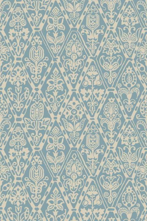 Tudor Trellis Wallpaper - Nor Sky and Clay