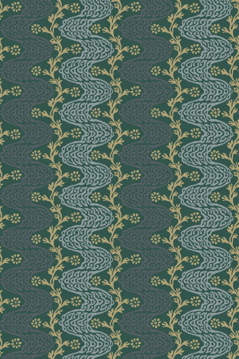 Daisy Chain Wallpaper - Duck Green, Mole and Gold