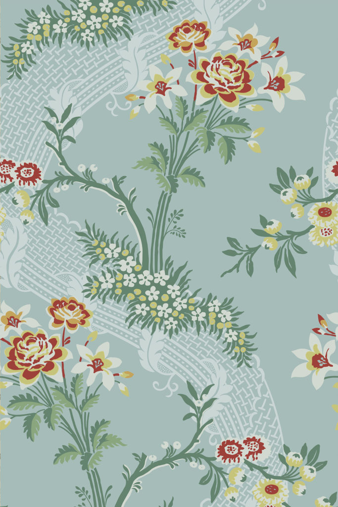 Lace Brocade Wallpaper - Duck Egg and Green